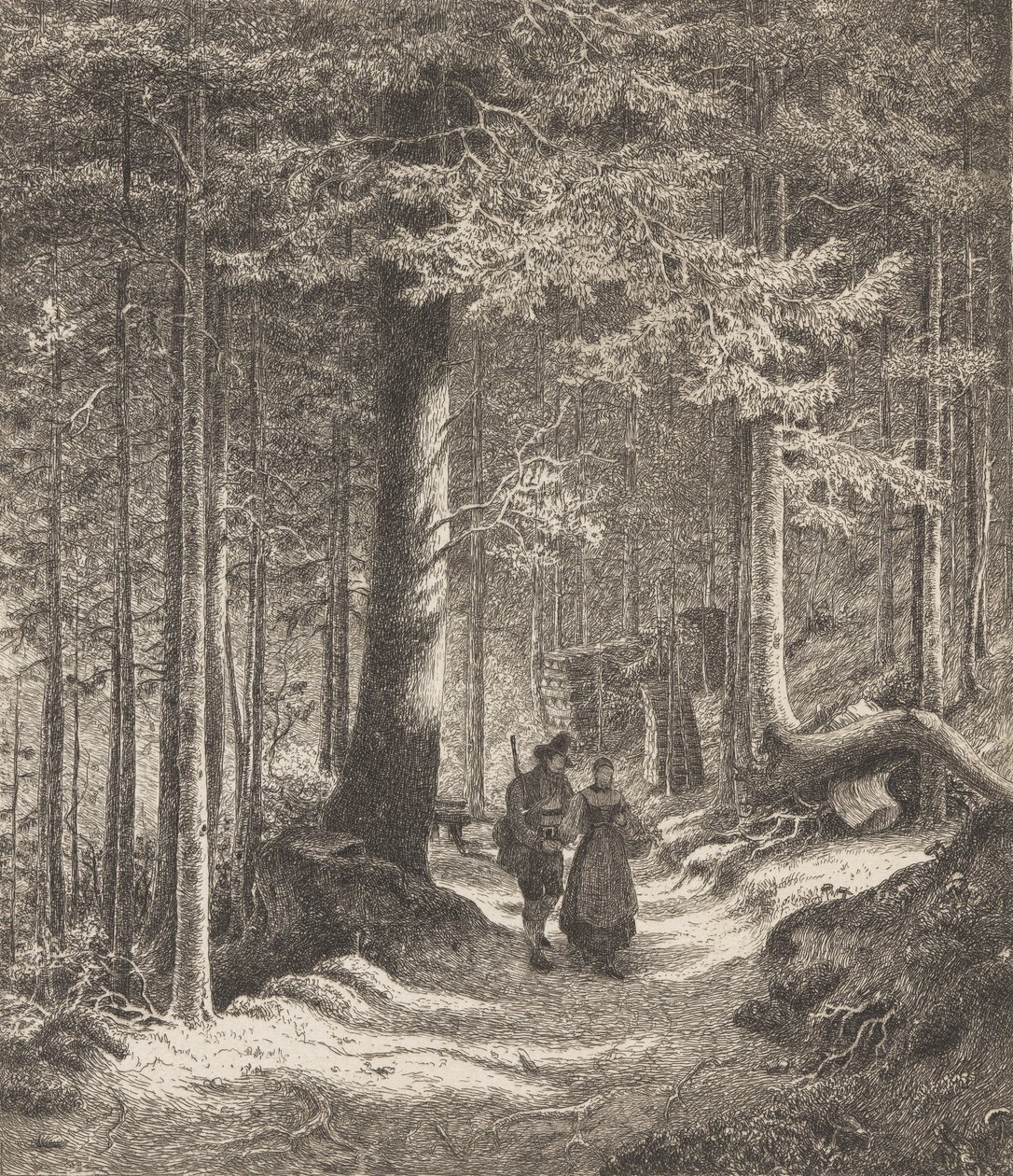 Forest Interior with Two Figures by Thomas Fearnley