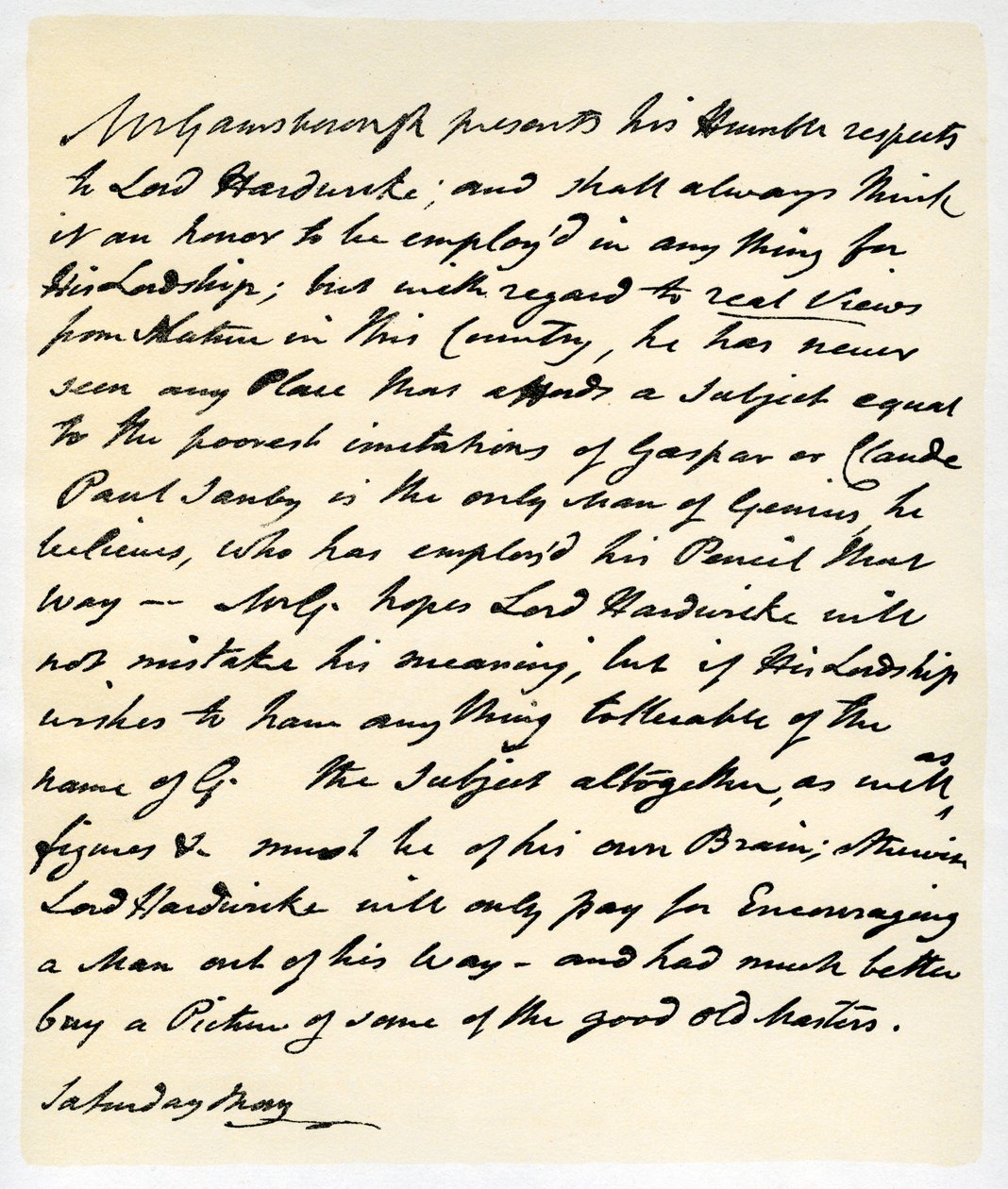 Letter from Thomas Gainsborough to Lord Hardwicke by Thomas Gainsborough