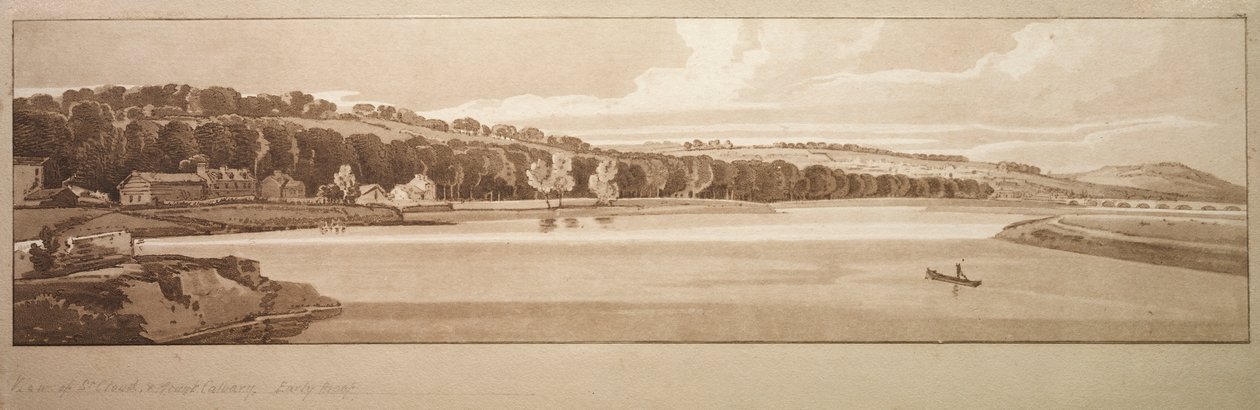 A Selection of Twenty of the Most Picturesque Views in Paris: View of St. Cloud and Mount Calvary taken from Pont de Sève by Thomas Girtin