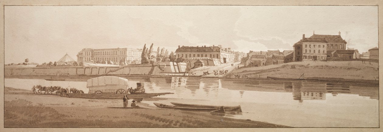 A Selection of Twenty of the Most Picturesque Views in Paris: View of the Palace & Village of Choisi on the Banks of the Seine by Thomas Girtin