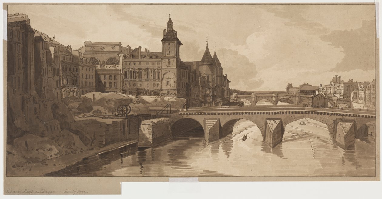 Selection of Twenty of the Most Picturesque Views in Paris: View of Pont au Change by Thomas Girtin