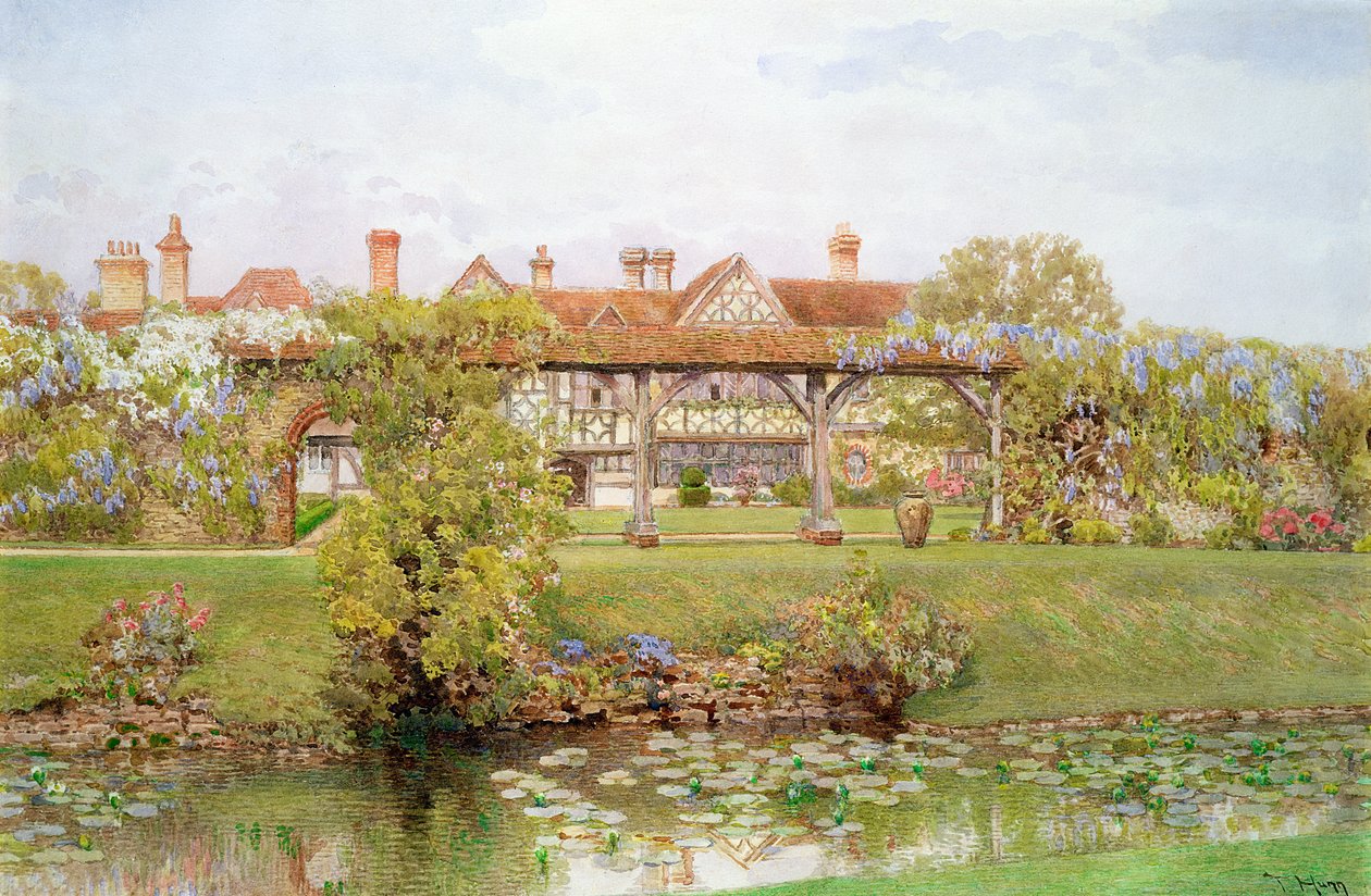Great Tangley Manor, Surrey, with the Lily Pond and covered walk by Thomas H. Hunn