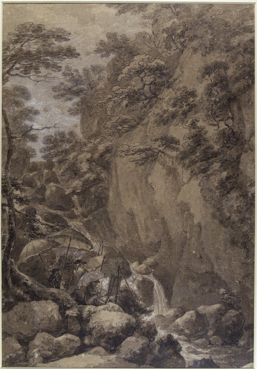 Sir George Beaumont and Joseph Farington painting a waterfall, 1777 by Thomas Hearne