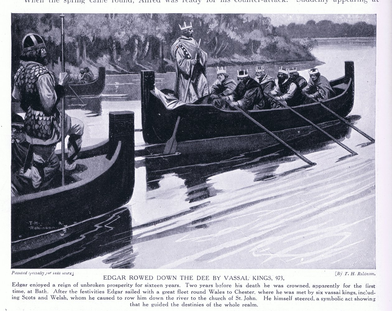 Edgar Rowed Down the Dee by Vassal Kings AD973 by Thomas Heath Robinson