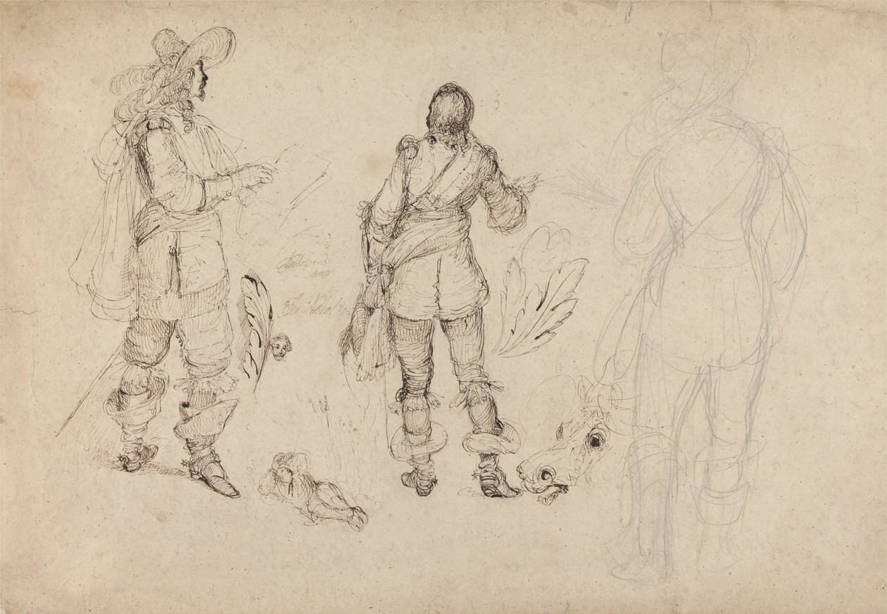 Page of Sketches of Cavaliers, Horse