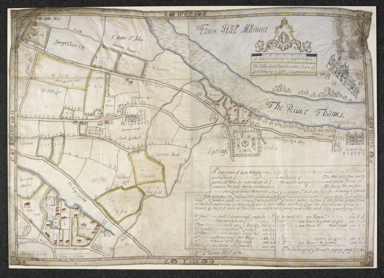 Plan of Faux Hall [now Vauxhall] manor, in Lambeth, co. Surrey by Thomas Hill