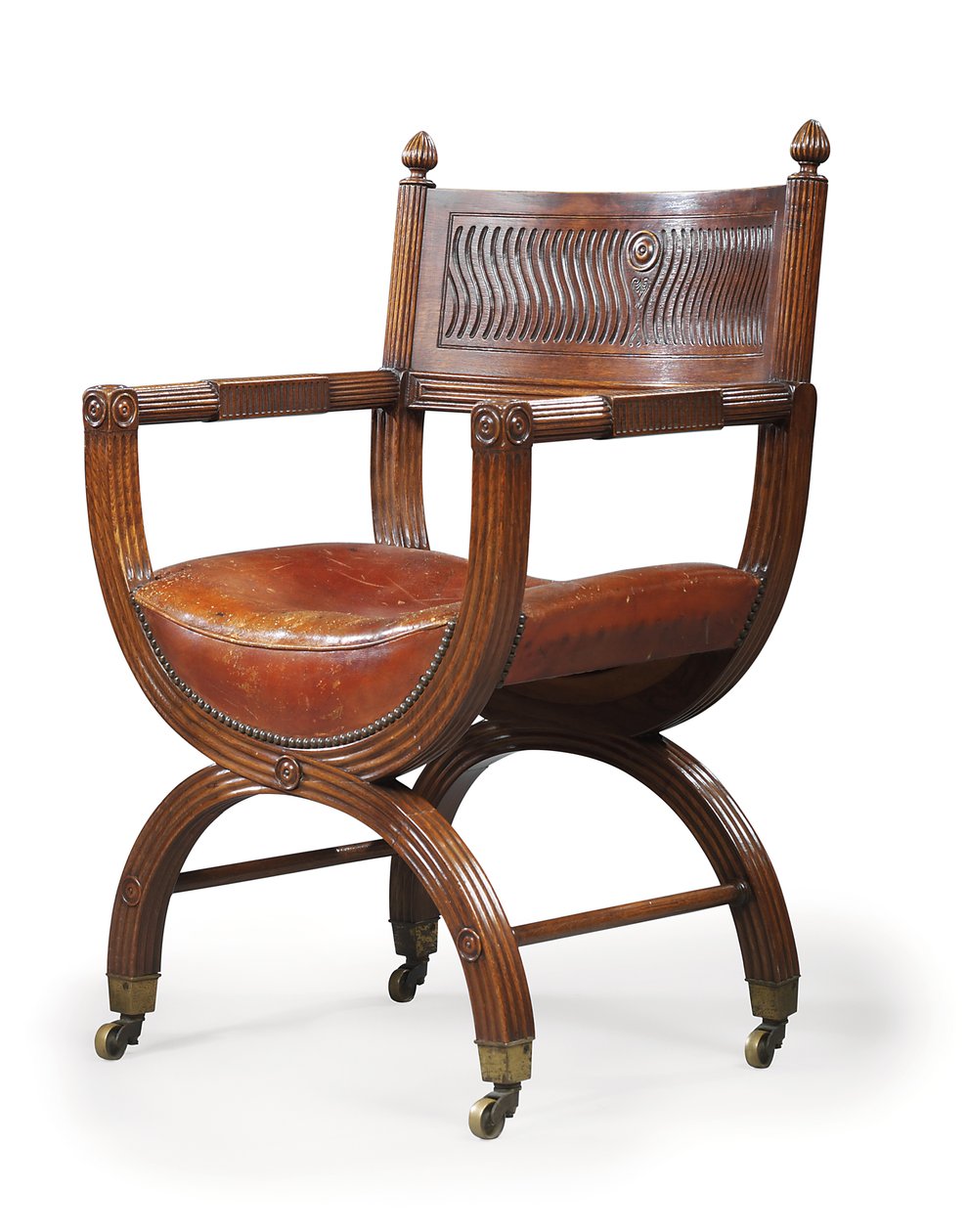 Late Victorian Mahogany X-Frame Armchair, c.1880 by Thomas Hope