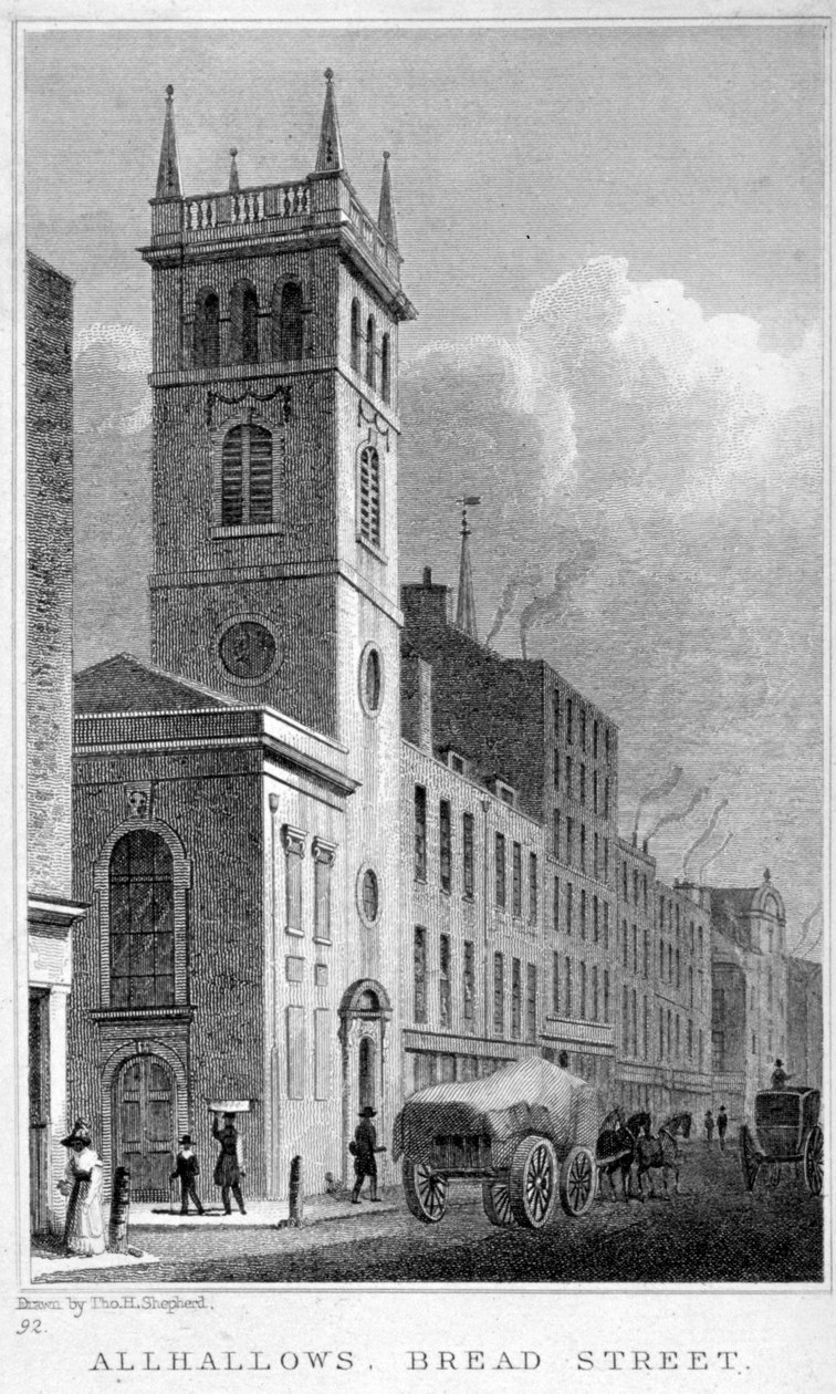 All Hallows Church, Bread Street, London by Thomas Hosmer Shepherd