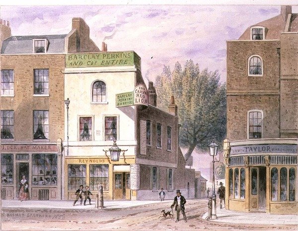 Carved Red Lion Inn, Islington Green, date on house 1660 by Thomas Hosmer Shepherd