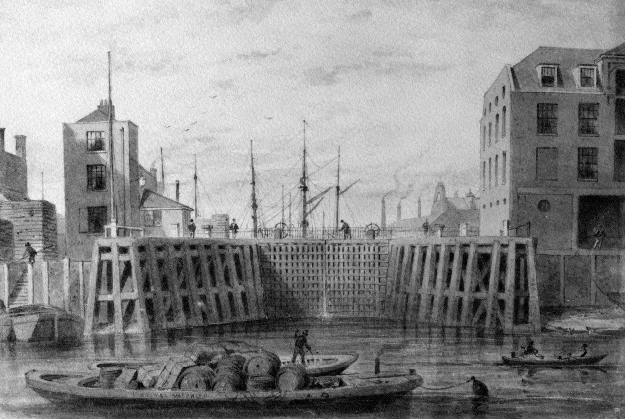 Entrance to the Limehouse Dock, 1850 by Thomas Hosmer Shepherd