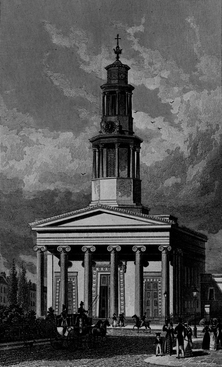 St. Pancras Church, West Front, engraved by James Tingle by Thomas Hosmer Shepherd