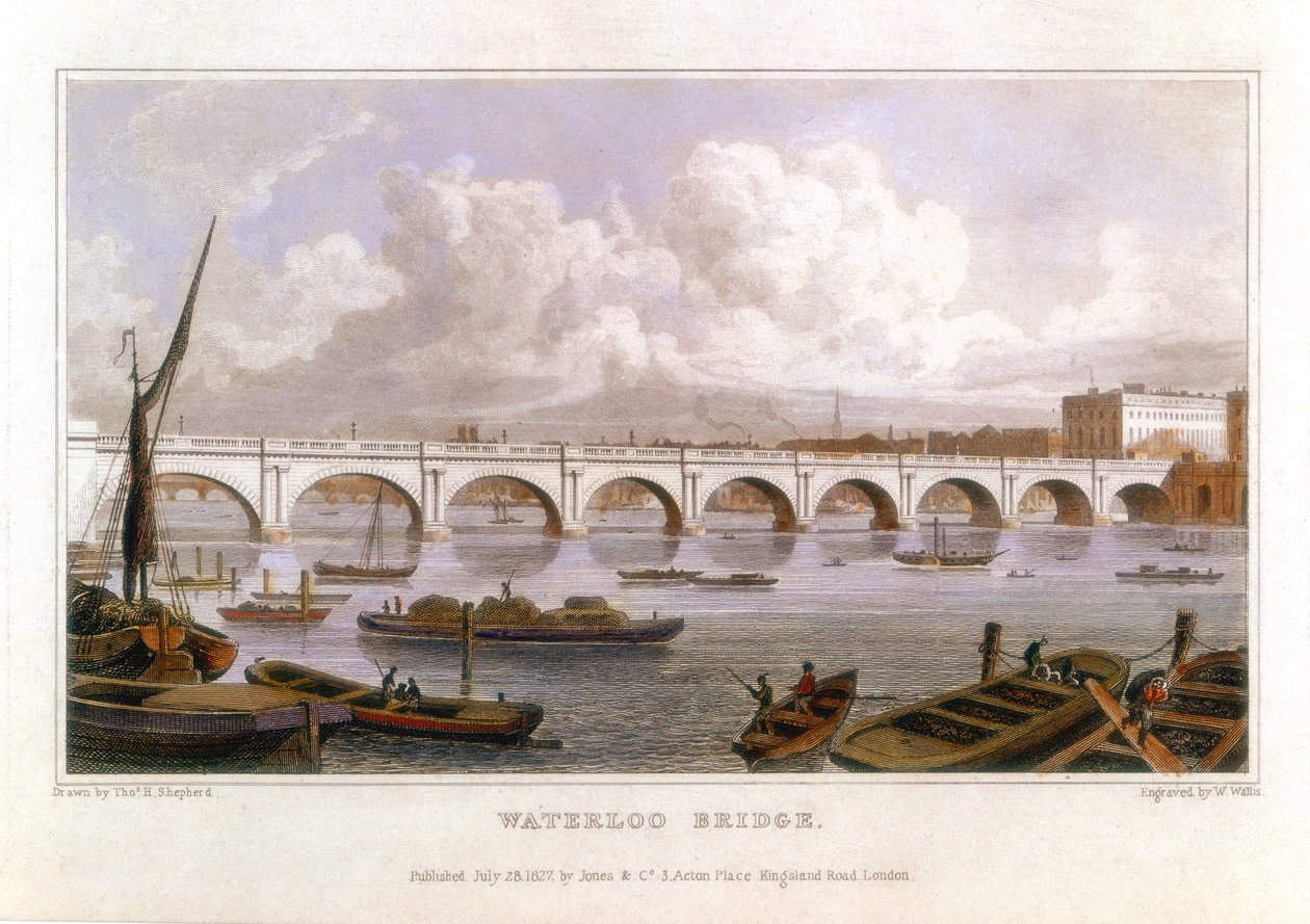 Waterloo Bridge, London, across the Thames by Thomas Hosmer Shepherd