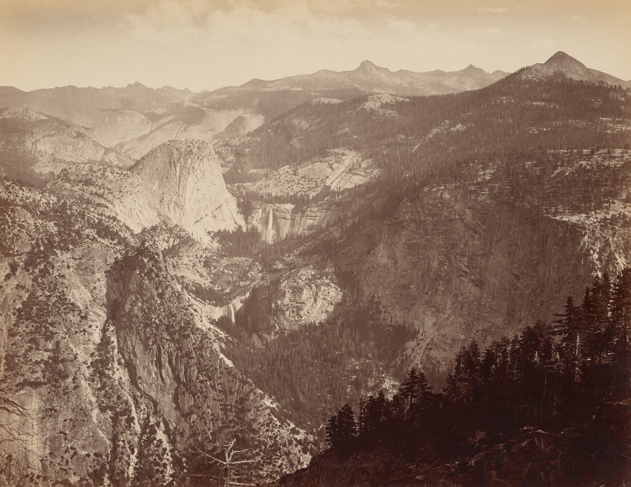 Yosemite Valley from Above / Yowiye and Piwyack. Vernal and Nevada Fall. Yosemite Valley From Glacier Point by Thomas Houseworth and Company