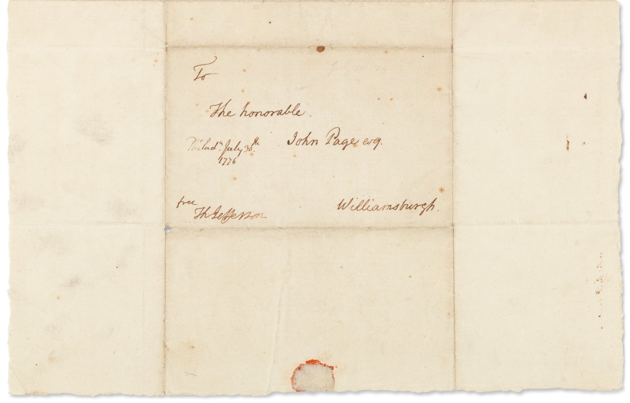 Autograph Letter to John Page, Philadelphia, 30 July 1776 by Thomas Jefferson