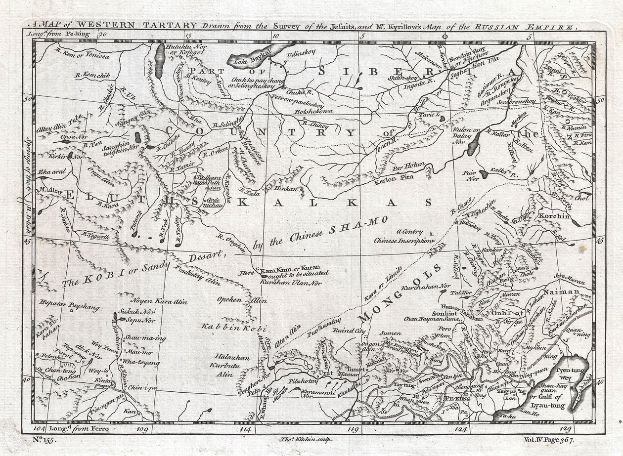A Map of Western Tartary Drawn from the Survey of the Jesuits and Mr. Kyrillow