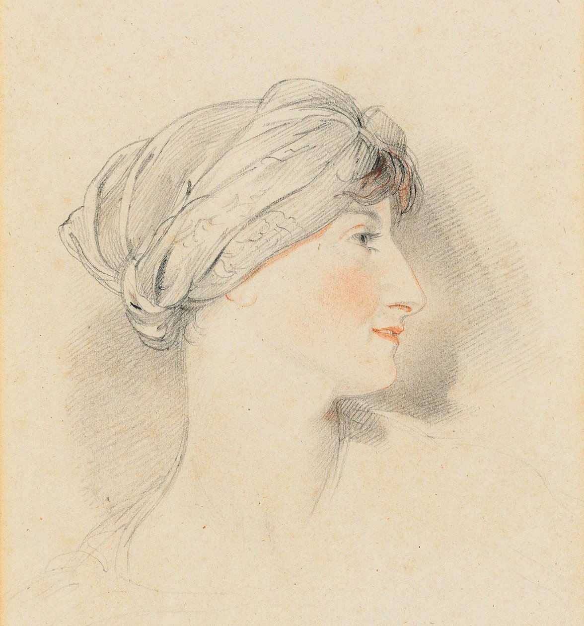 Portrait head of Mrs Jens Wolff, in profile to the right, wearing a turban by Thomas Lawrence