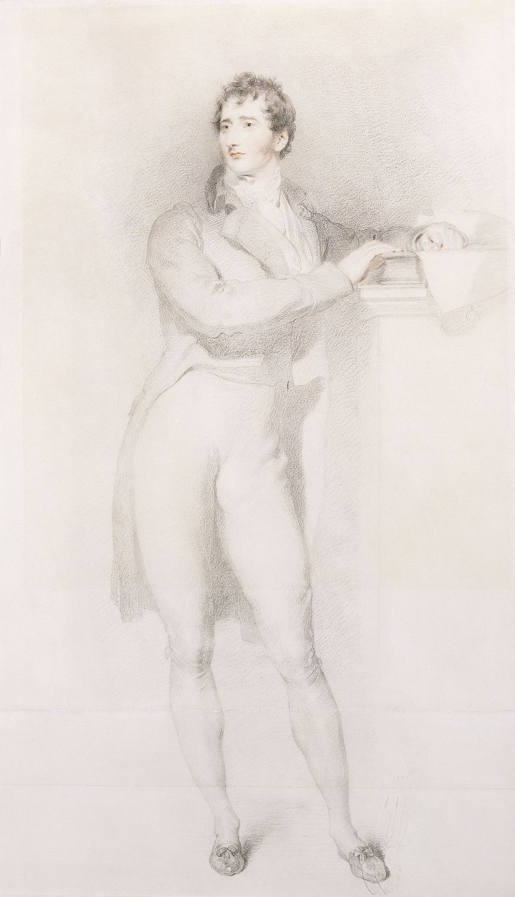 Portrait of Sir Francis Burdett, Bart, small full-length, standing by a mantelpiece, c.1796 by Thomas Lawrence