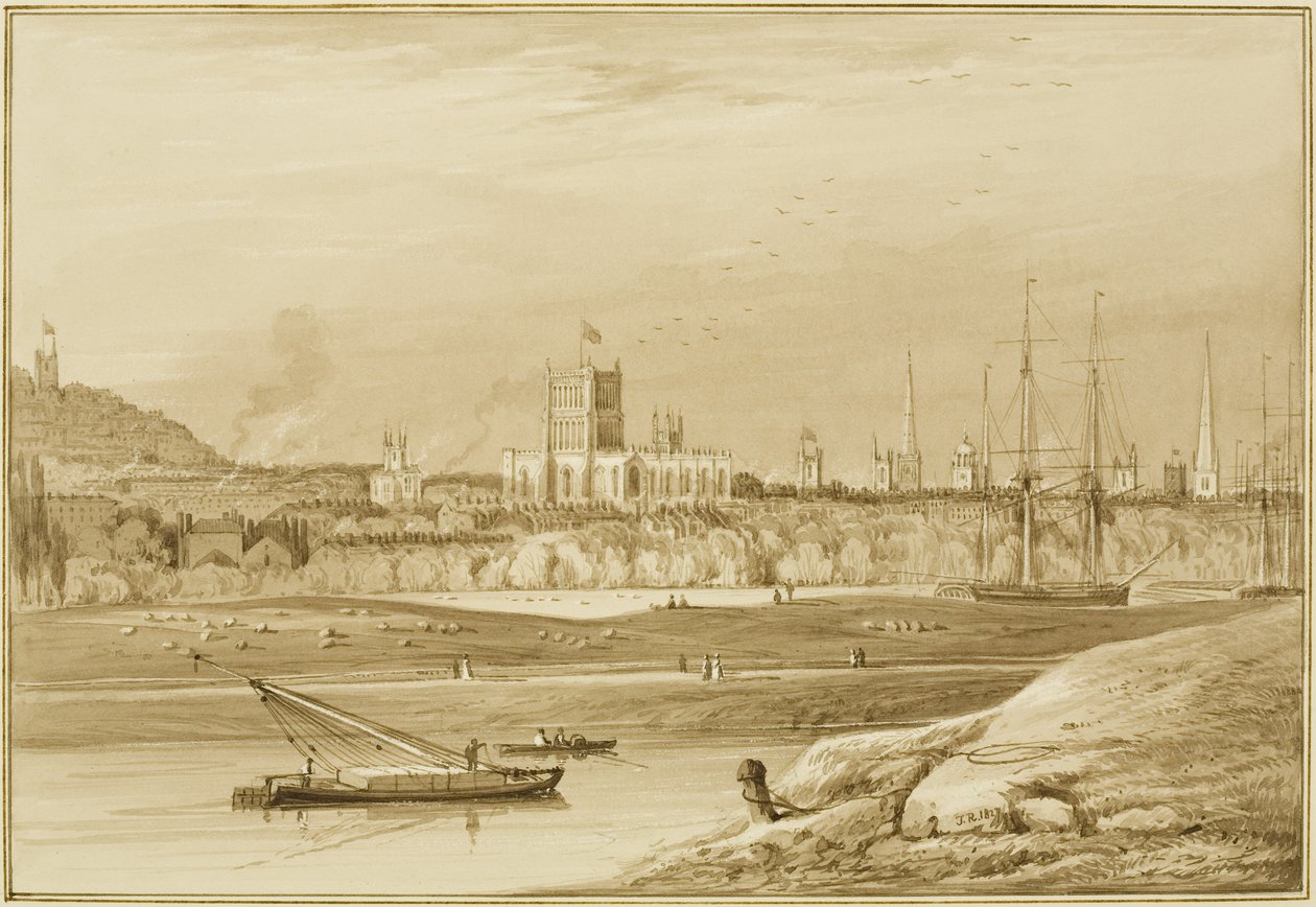 Bristol from Coronation Road with Cumberland Road, the New Cut and a view of the churches of Bristol by Thomas Leeson the Elder Rowbotham