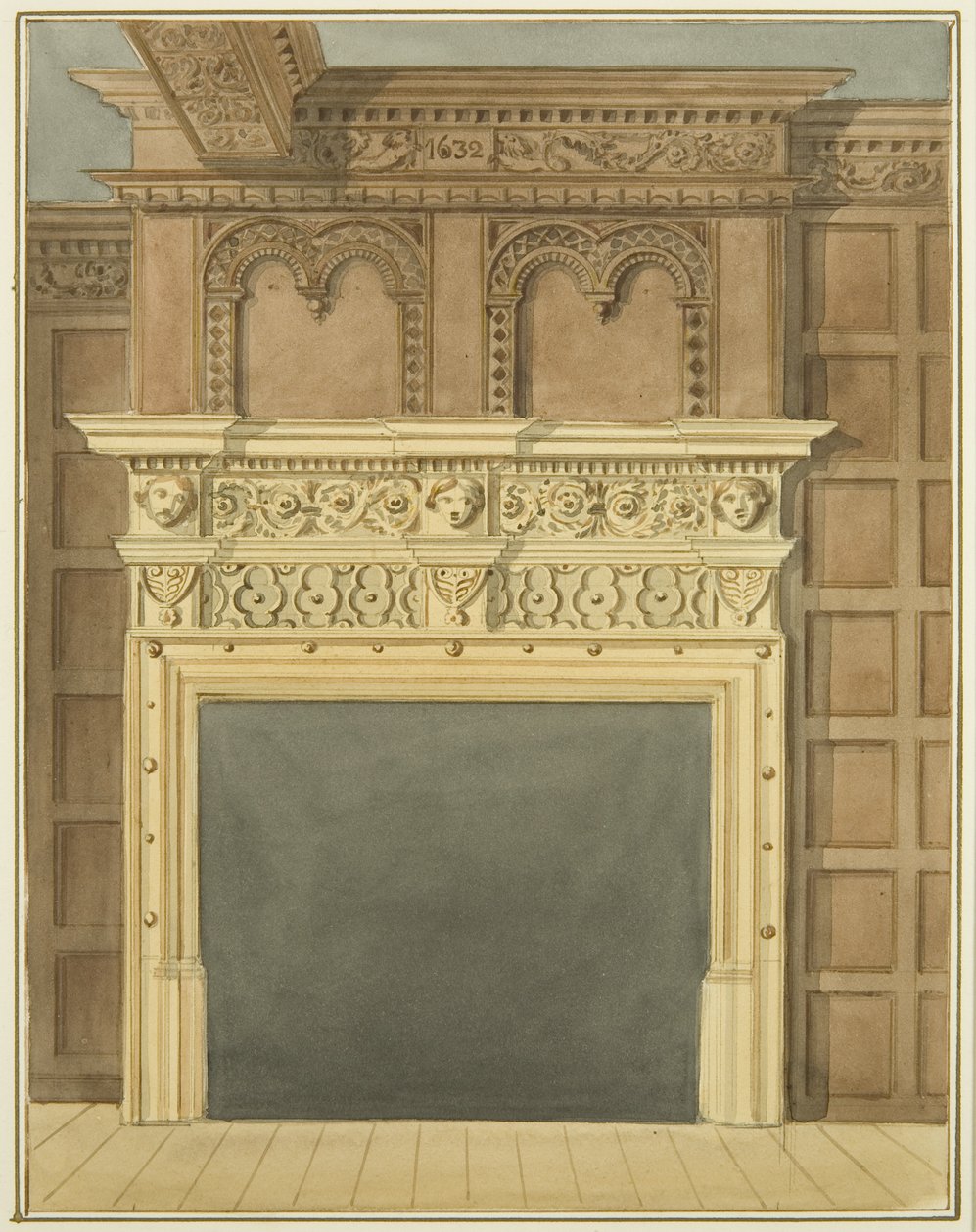 Chimneypiece and panelling, dated 1632, in house on north side of St Nicholas Street by Thomas Leeson the Elder Rowbotham