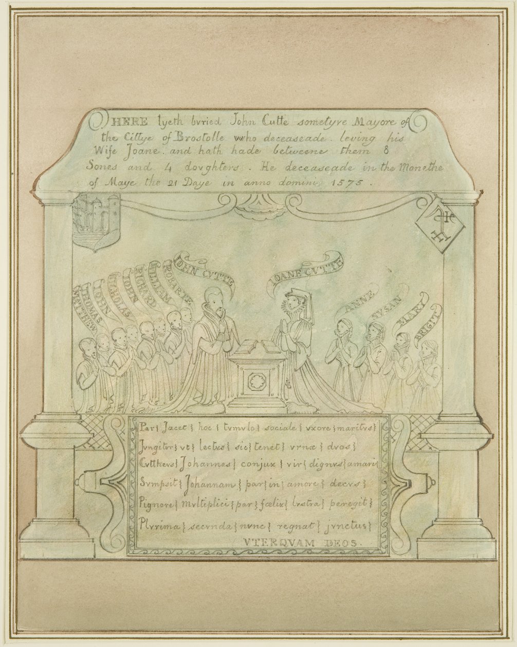 Mural Tablet of John Cutte in Burnett Church by Thomas Leeson the Elder Rowbotham