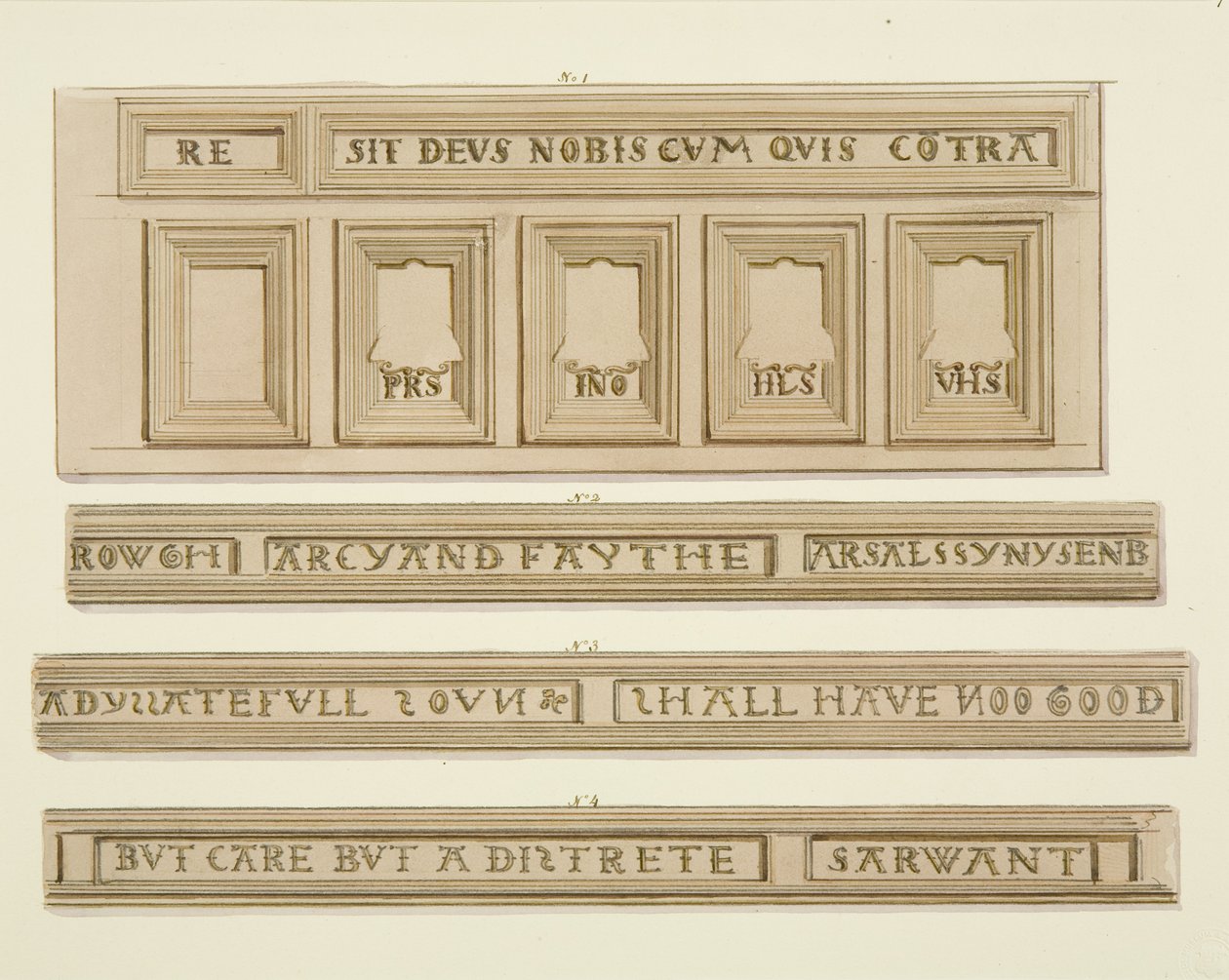 Panelling and inscriptions from 46 Baldwin Street by Thomas Leeson the Elder Rowbotham