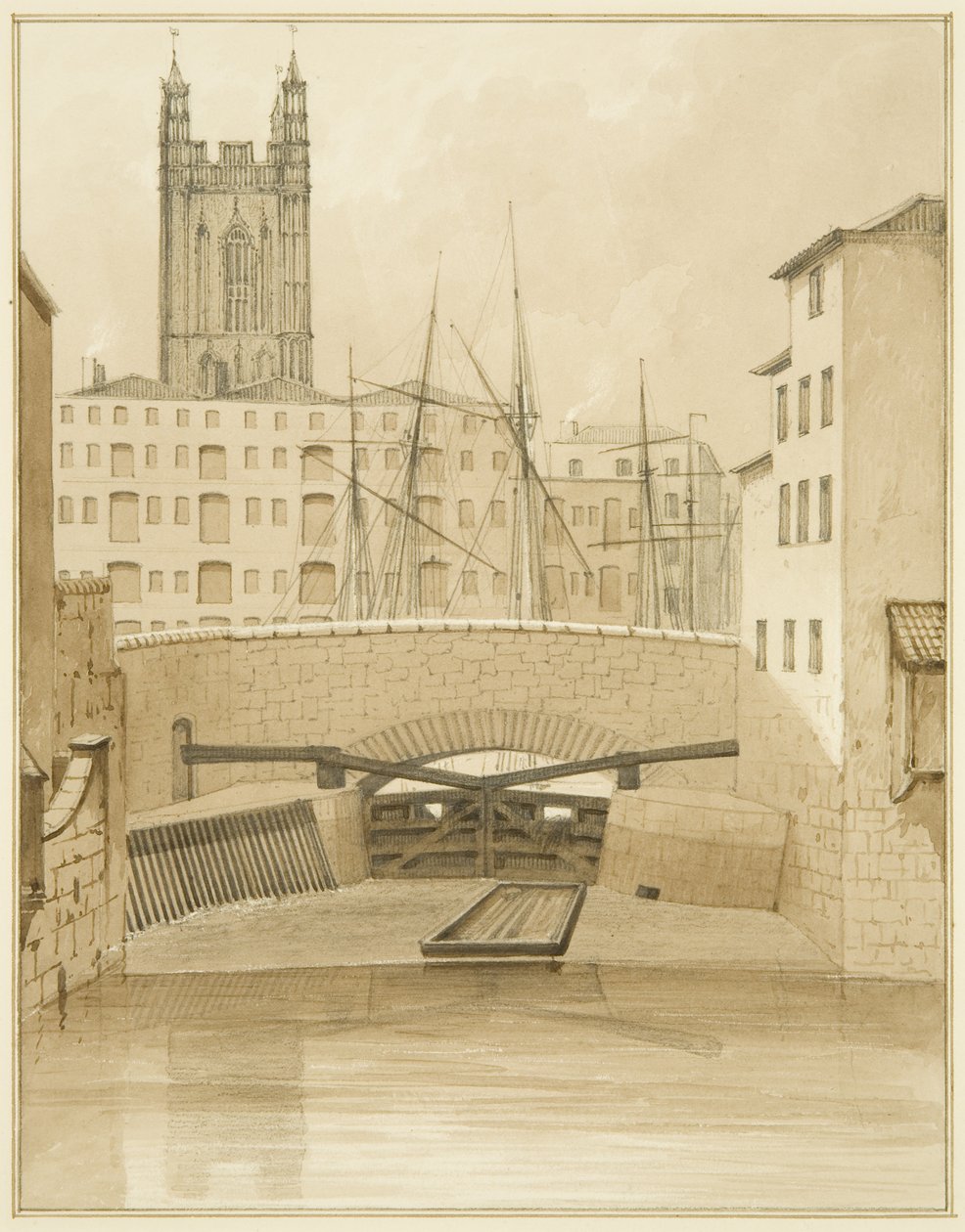 Stone Bridge showing Floodgates by Thomas Leeson the Elder Rowbotham