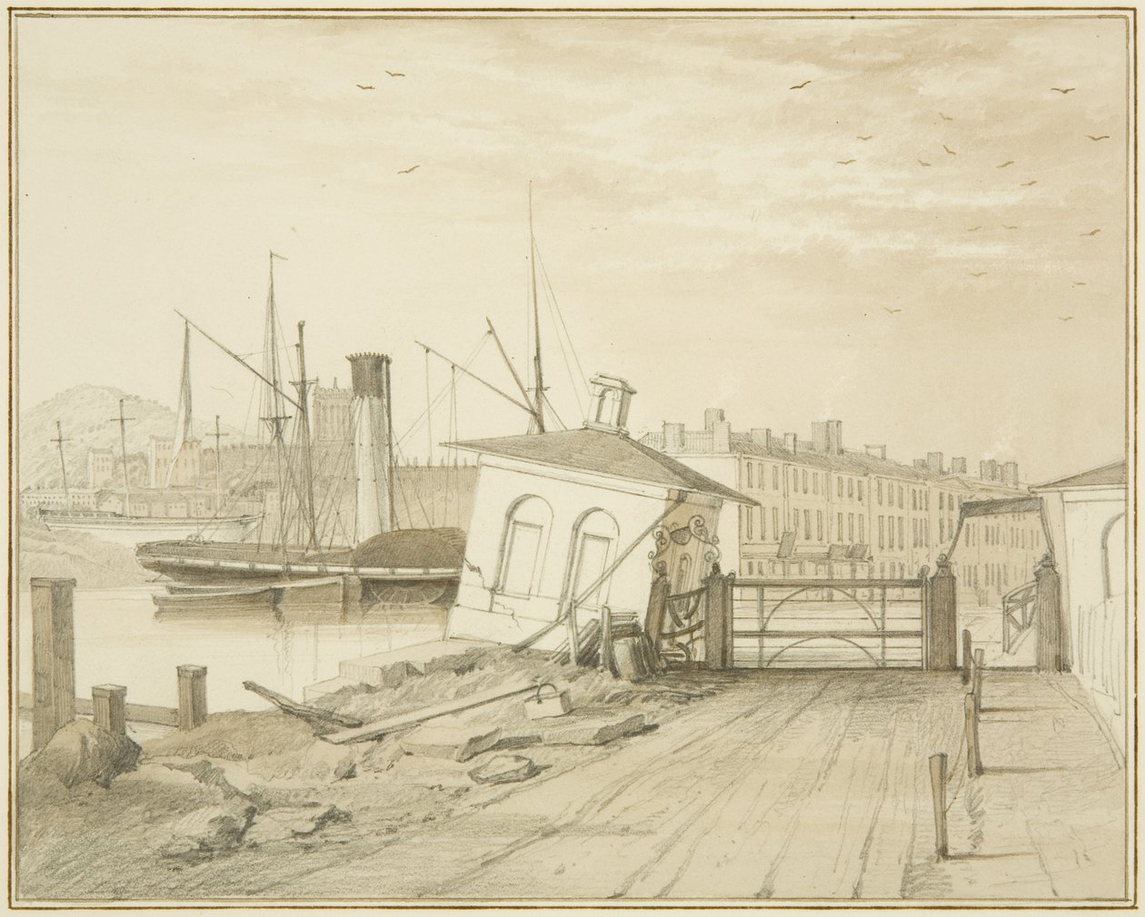 Subsidence of Toll House, on Prince Street Bridge, 1828 by Thomas Leeson the Elder Rowbotham