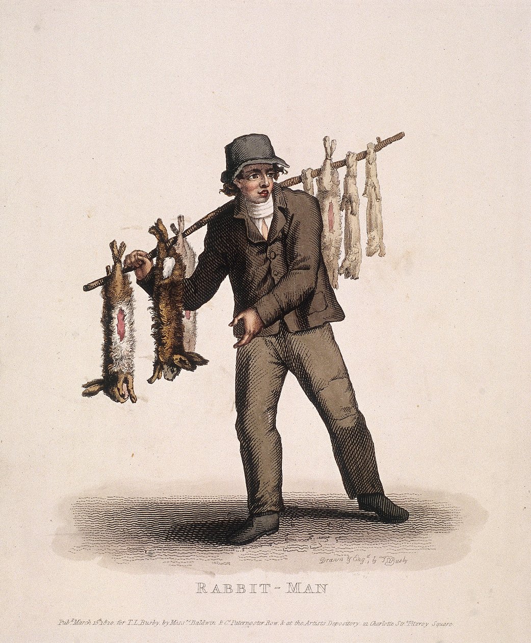 Rabbit Seller Carrying a Pole Hung with Rabbits by Thomas Lord Busby