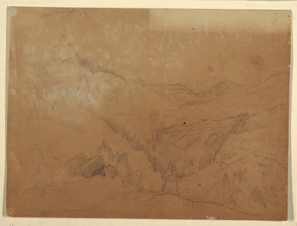 Drawing, Yellowstone, Above Tower Falls, 1871 by Thomas Moran