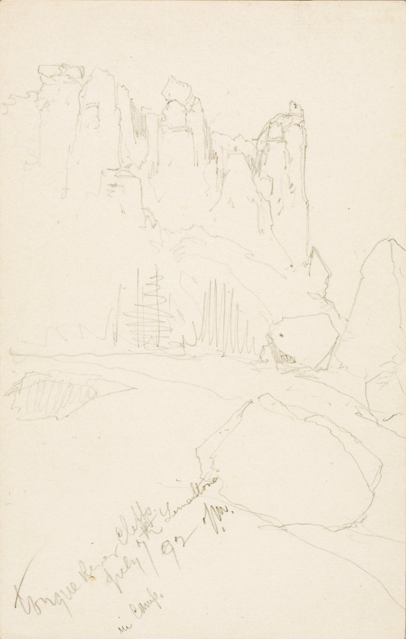 Tongue River Cliffs (In Camp) by Thomas Moran