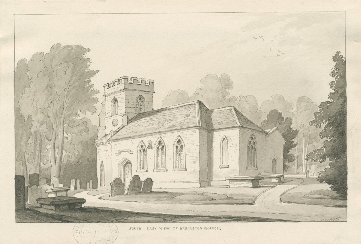 Barlaston Church, 1838 by Thomas Peploe Wood