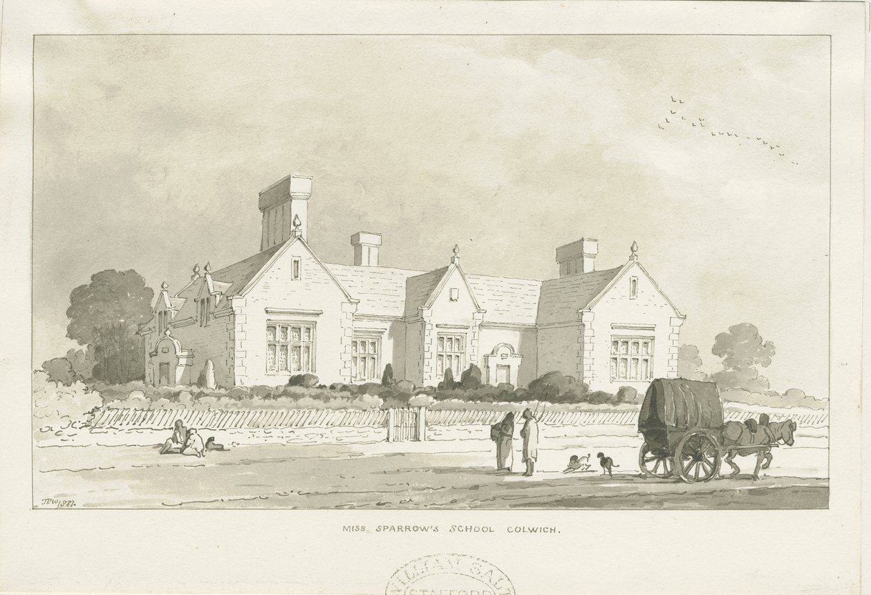 Colwich - 'Miss Sparrow's School': sepia drawing