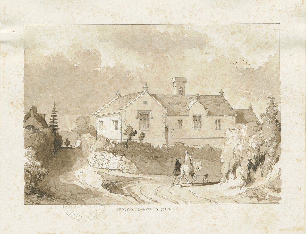 Croxden - Chapel and School: Sepia Wash Drawing by Thomas Peploe Wood