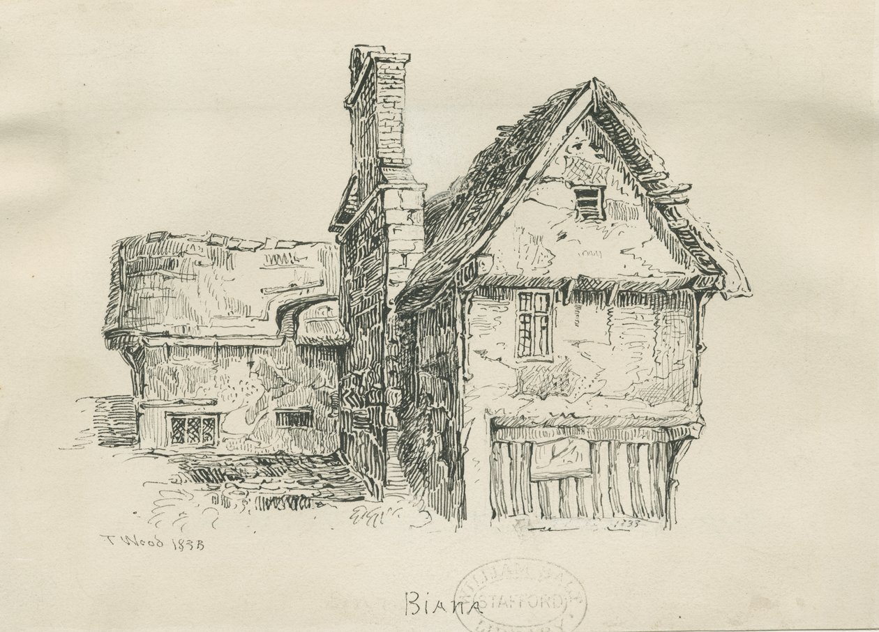 Eccleshall - Biana Hall (pen and ink drawing), 1833 by Thomas Peploe Wood