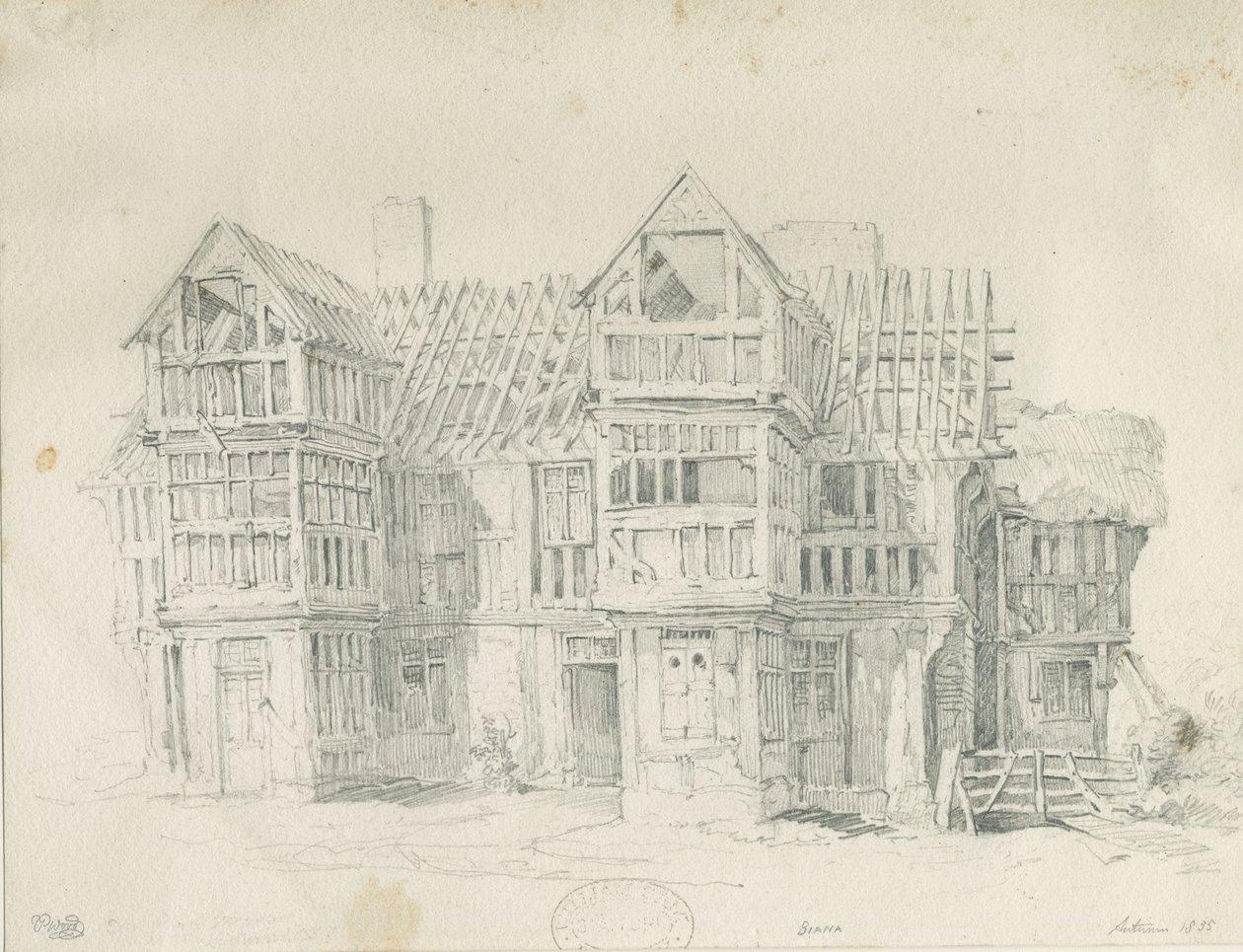 Eccleshall - Biana Hall (pencil drawing), 1835 by Thomas Peploe Wood