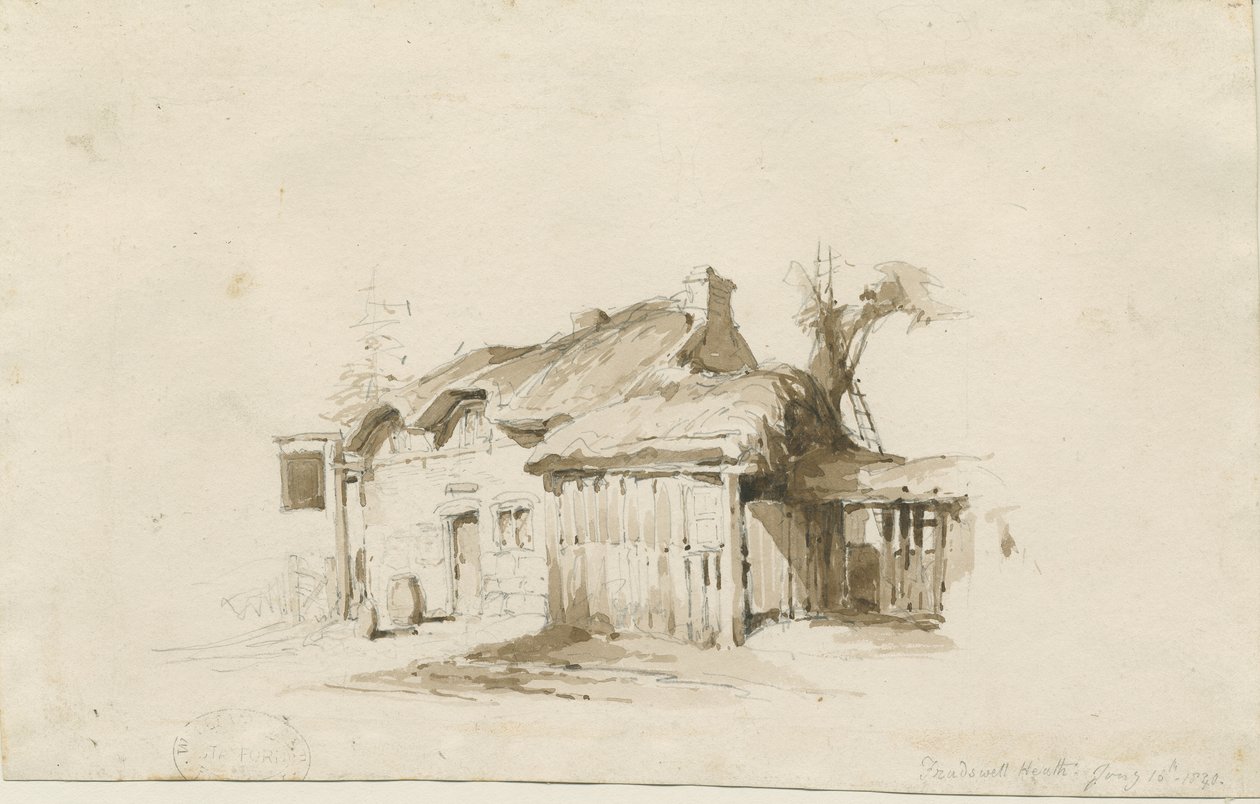 Fradswell - Cottage on Heath: pencil and wash drawing by Thomas Peploe Wood