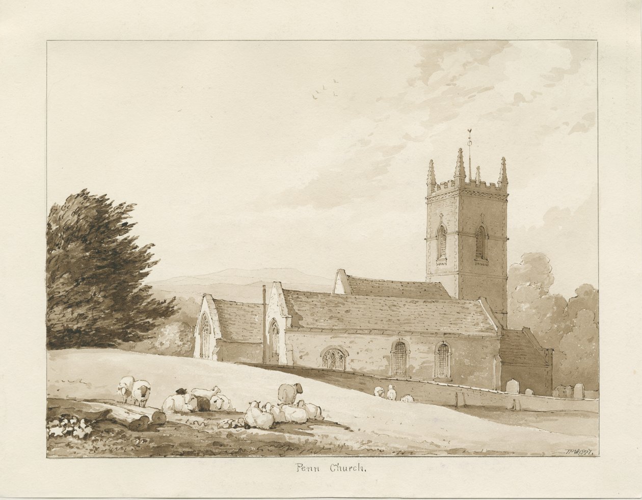 Penn Church: sepia drawing by Thomas Peploe Wood