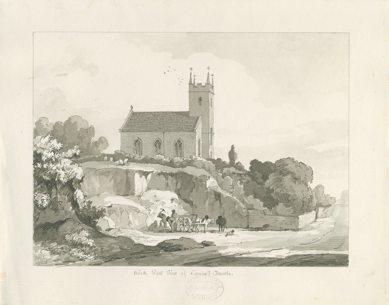 Stonnall Church: pen and wash drawing by Thomas Peploe Wood