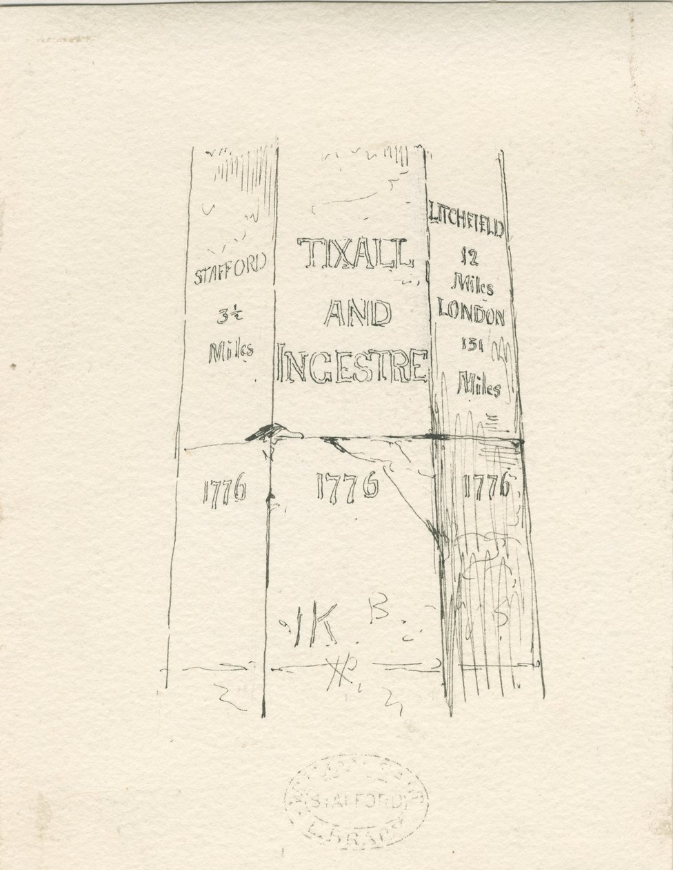 Tixall - Stone Pillar showing Mileage by Thomas Peploe Wood