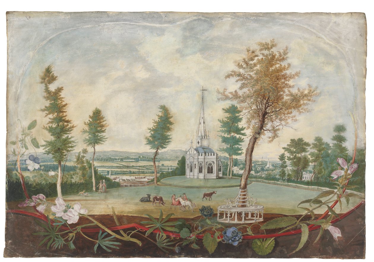 A Gothick Chapel in an Extensive Park, in a Cartouche Decorated with Cut Flowers by Thomas Robins