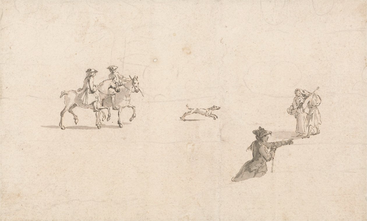Riders, Figures and a Dog by Thomas Ross
