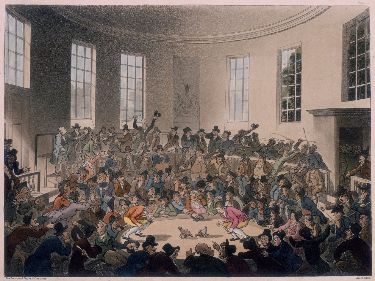 Men Watching a Cockfight, late 18th-early 19th century by Thomas Rowlandson, Augustus Charles Pugin