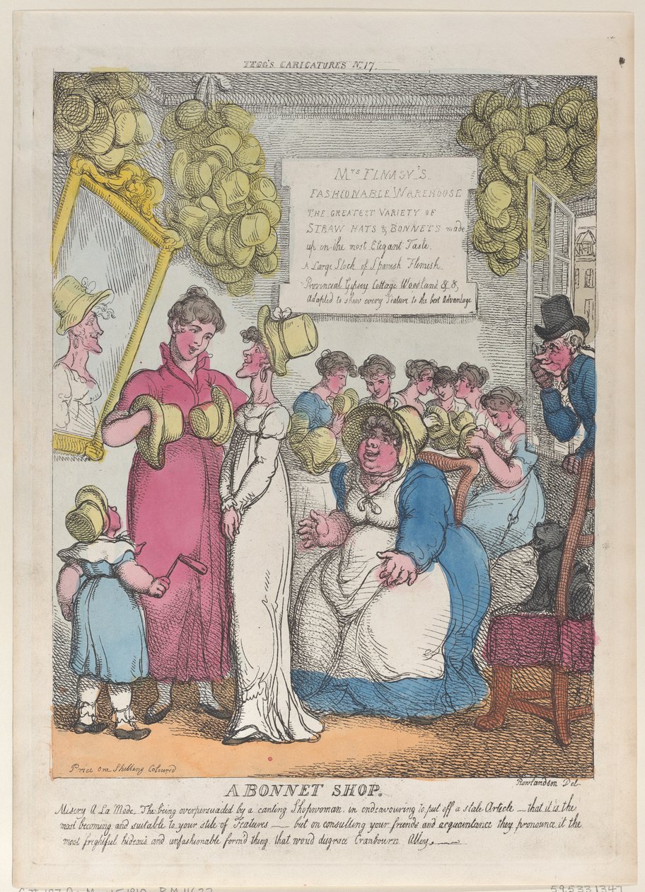 A Bonnet Shop, May 15, 1810 by Thomas Rowlandson