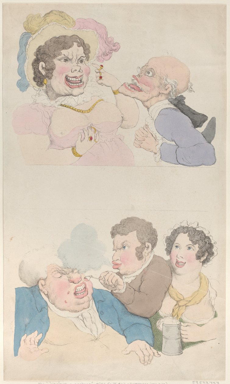 A Man Enticed by a Woman, and Smoking a Customer by Thomas Rowlandson