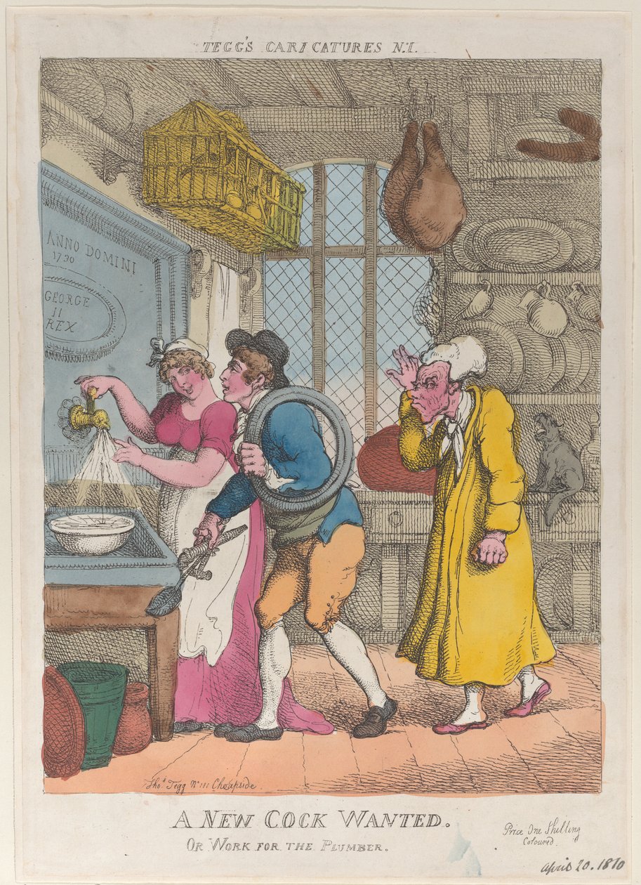 A New Cock Wanted, or Work for the Plumber, April 20, 1810 by Thomas Rowlandson