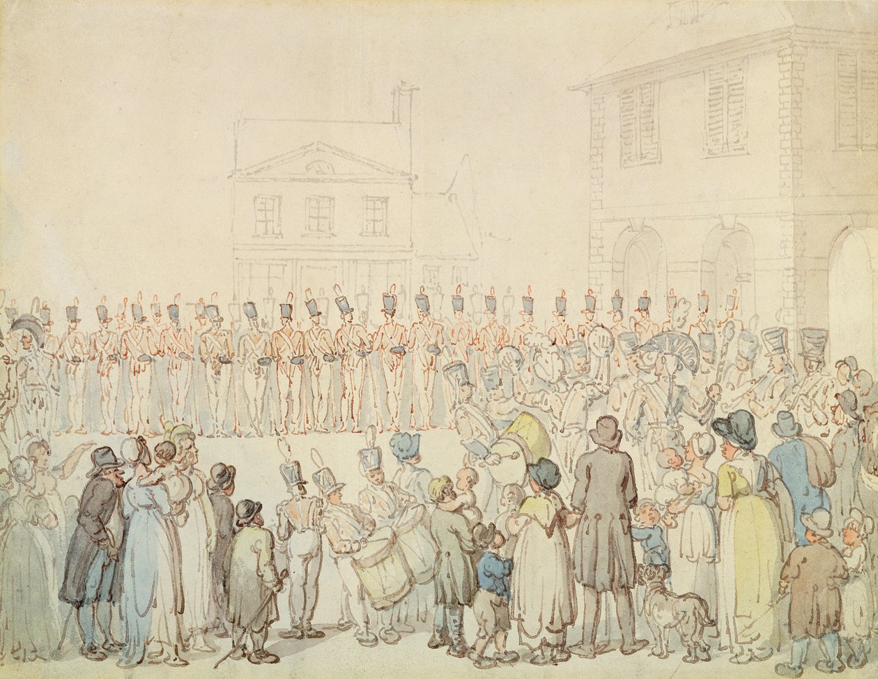 A Review of the Northamptonshire Militia at Brackley, Northants by Thomas Rowlandson
