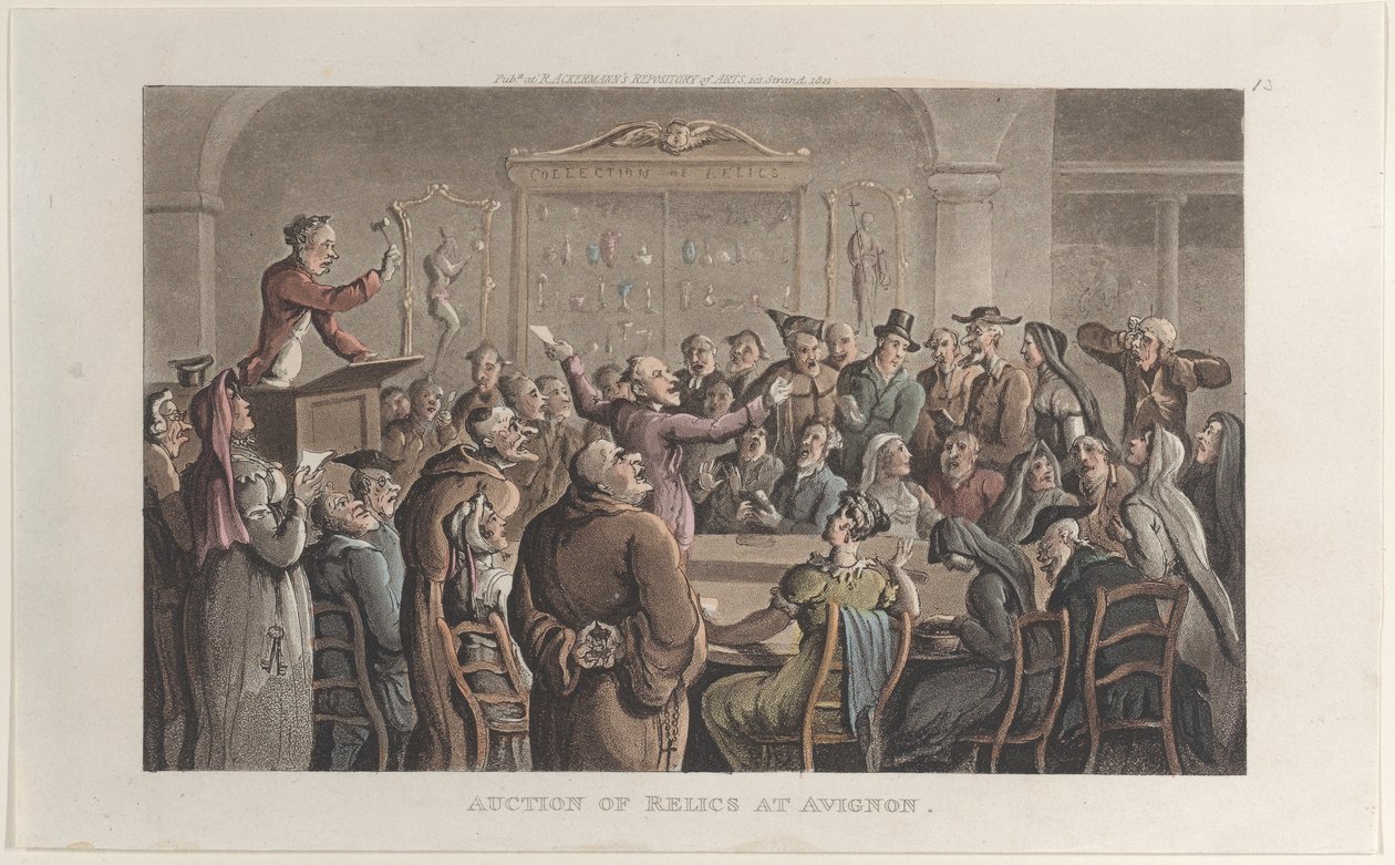 Auction of Relics at Avignon, from Journal of Sentimental Travels in the Southern Provinces by Thomas Rowlandson