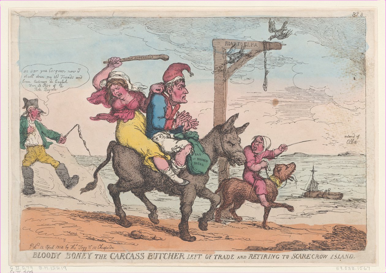 Bloody Boney the Carcass Butcher Left of Trade and Retiring to Scarecrow Island, April 12, 1814 by Thomas Rowlandson