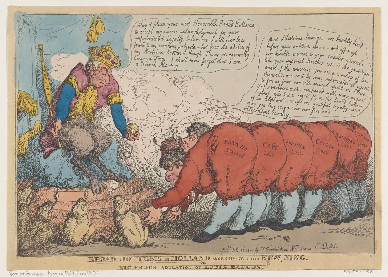Broad Bottoms in Holland Worshiping Their New King, July 23, 1806 by Thomas Rowlandson
