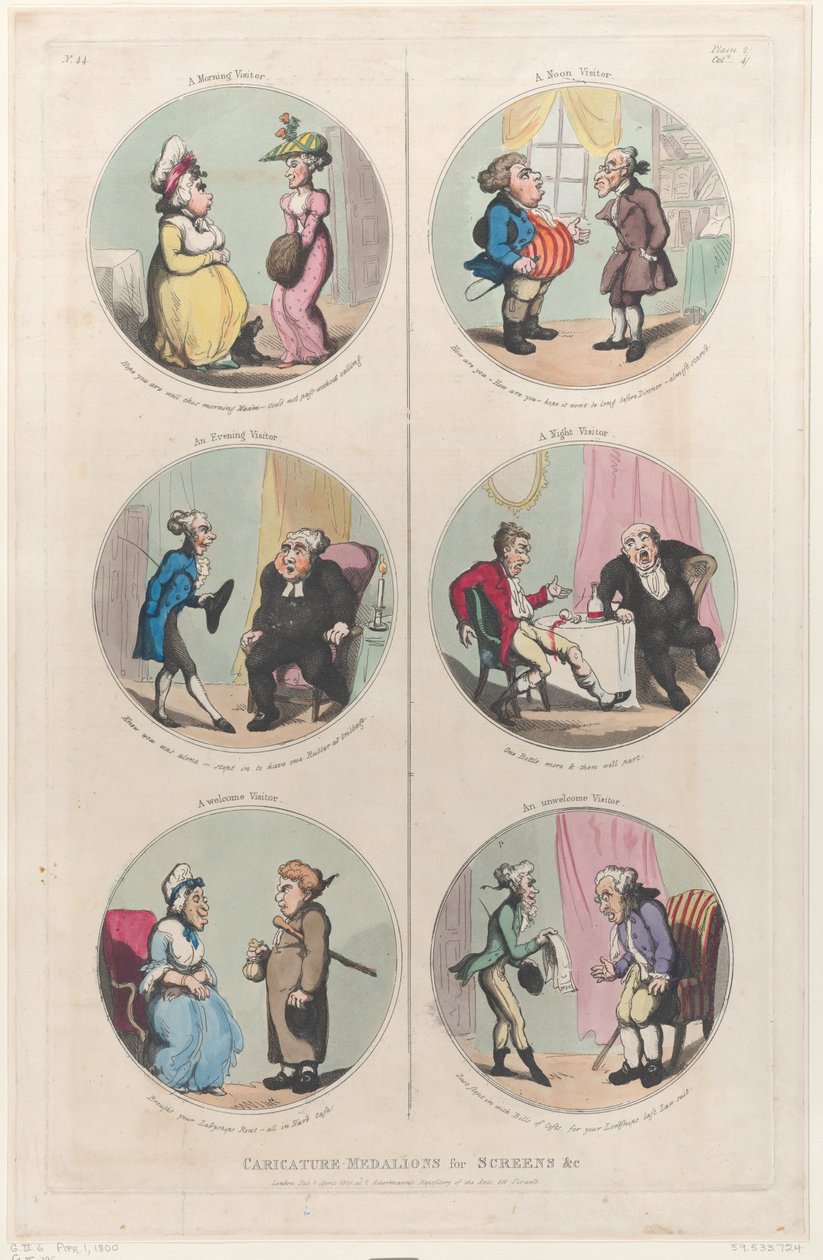 Caricature Medallions for Screens &c: A Morning Visitor, An Evening Visitor, A We, April 1, 1800 by Thomas Rowlandson